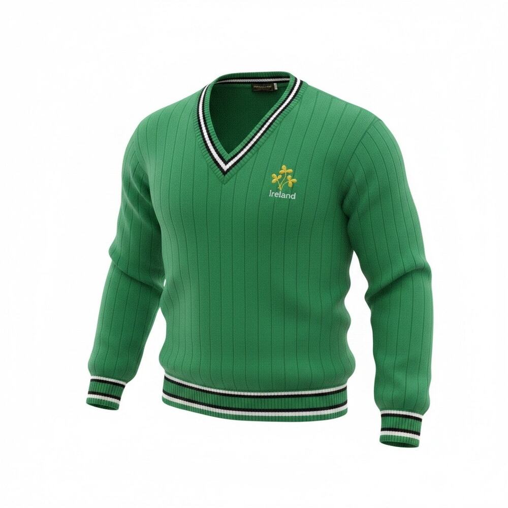 Ireland Tennis Sweater Vintage Rib Knit V Neck Shamrock Irish Green Sweater XL